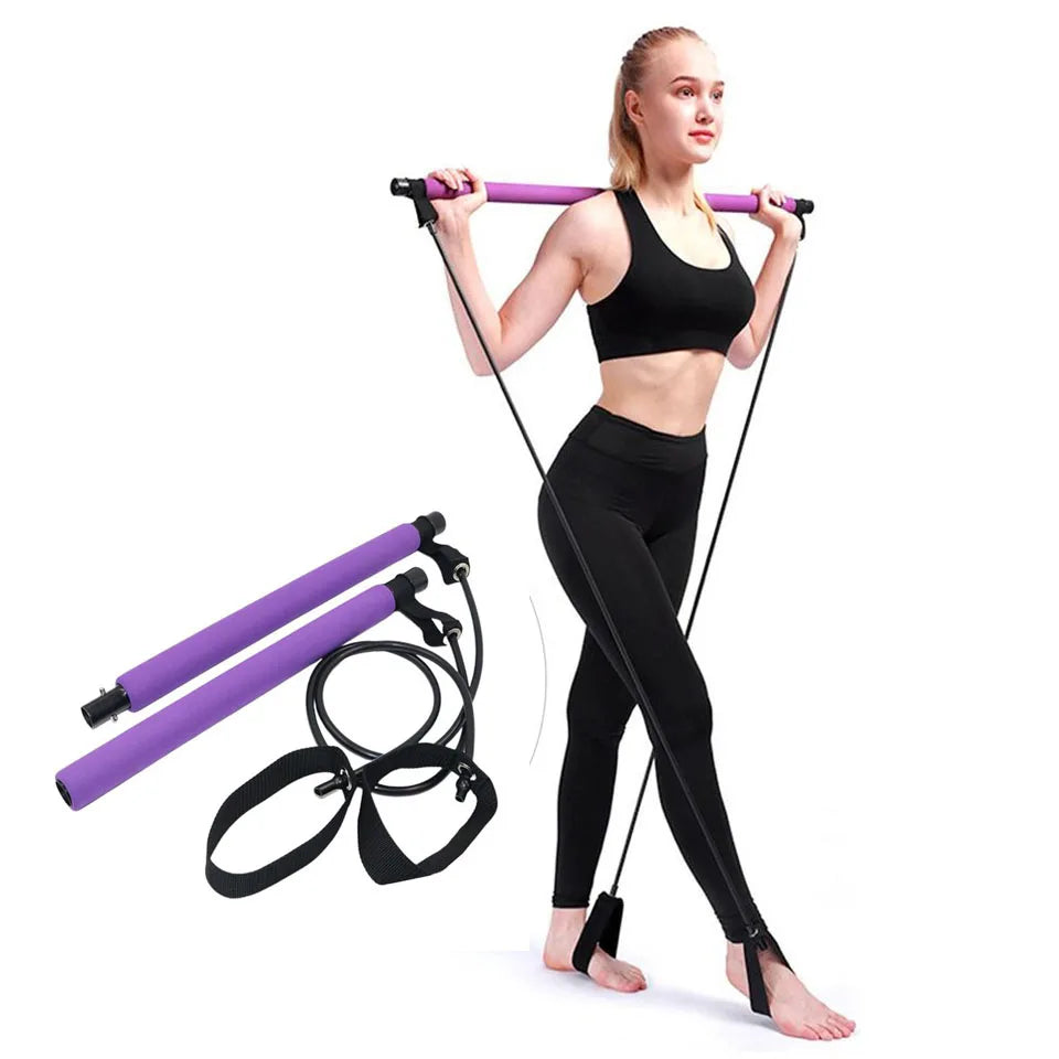 Portable Fitness Yoga Pilates Bar with Resistance Bands – Crossfit Pull Rod & Rope for Home Gym Body Workout