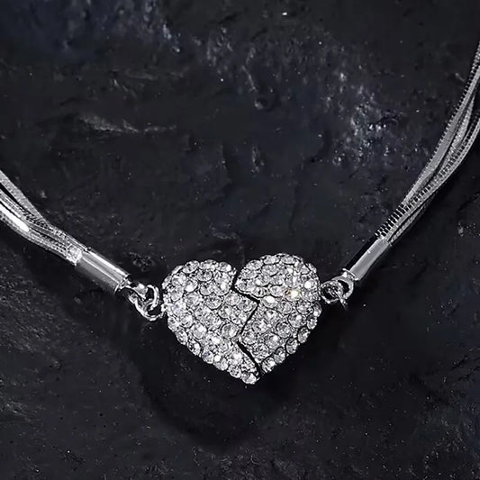 Mother's Day Gift: Temperament Exquisite Rhinestone Broken Heart Necklace with Multilayer Chains