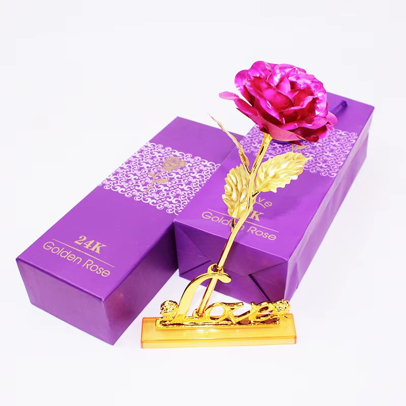 24K Gold Artificial Rose with Box – Perfect Mother’s Day Gift, Valentine’s Day or New Year Present, Foil Flower for Home Décor