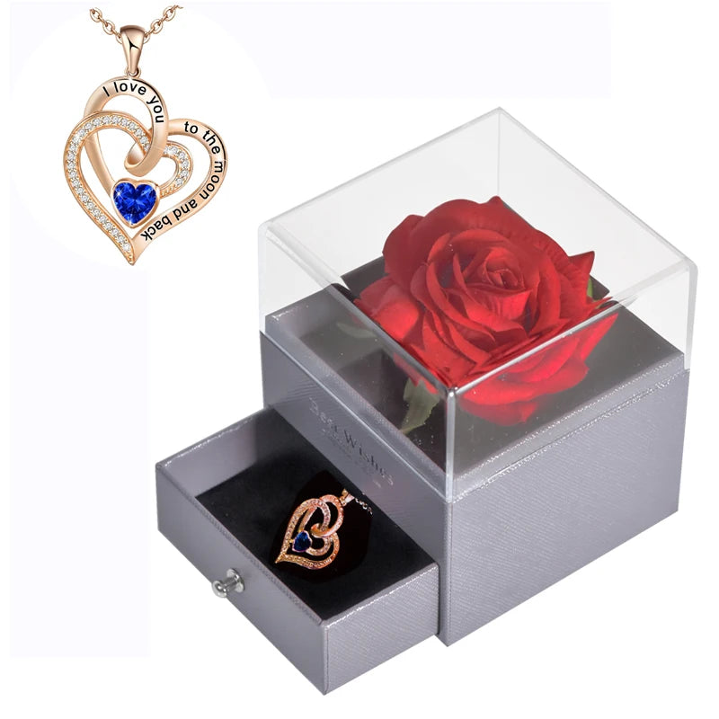 Mother’s Day Gift – Unfade Flower Eternal Rose with Jewelry Box & "I Love You" Necklace in 100 Languages 