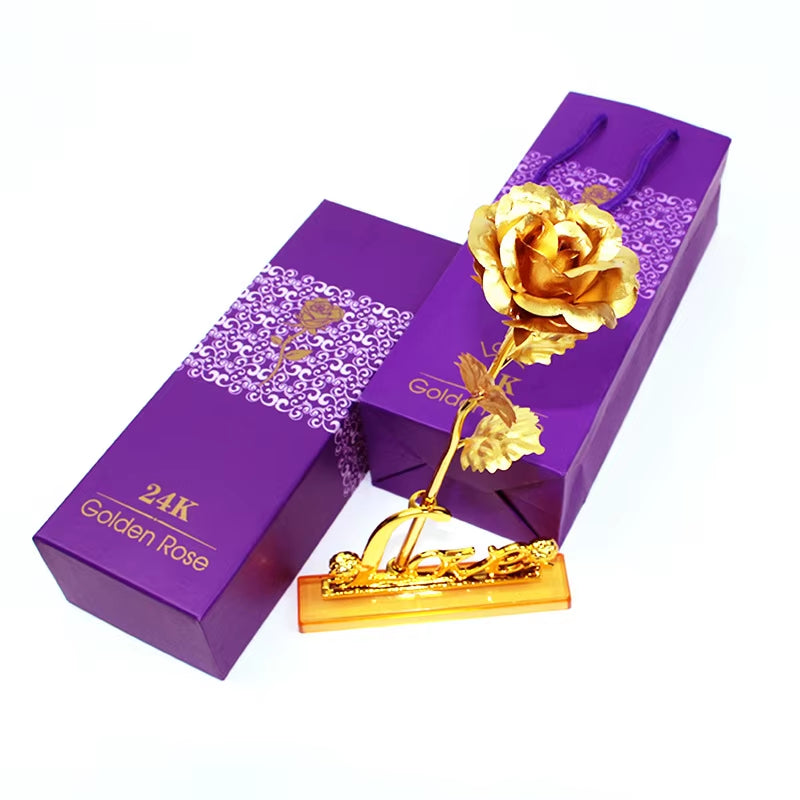 24K Gold Artificial Rose with Box – Perfect Mother’s Day Gift, Valentine’s Day or New Year Present, Foil Flower for Home Décor