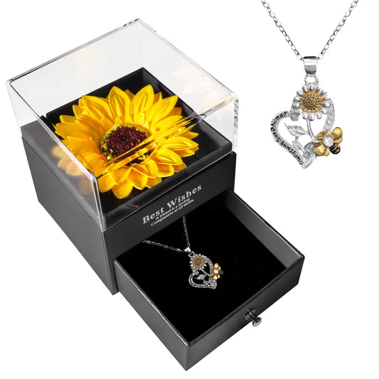 Mother’s Day Gift – Unfade Flower Eternal Rose with Jewelry Box & "I Love You" Necklace in 100 Languages 