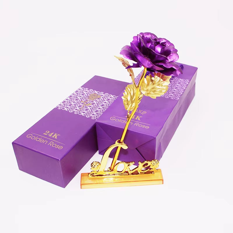 24K Gold Artificial Rose with Box – Perfect Mother’s Day Gift, Valentine’s Day or New Year Present, Foil Flower for Home Décor