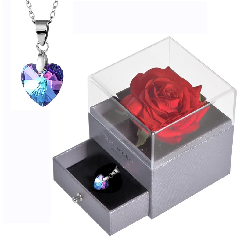 Mother’s Day Gift – Unfade Flower Eternal Rose with Jewelry Box & "I Love You" Necklace in 100 Languages 