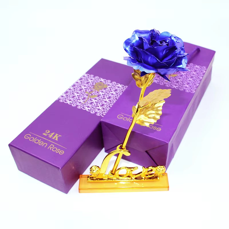 24K Gold Artificial Rose with Box – Perfect Mother’s Day Gift, Valentine’s Day or New Year Present, Foil Flower for Home Décor