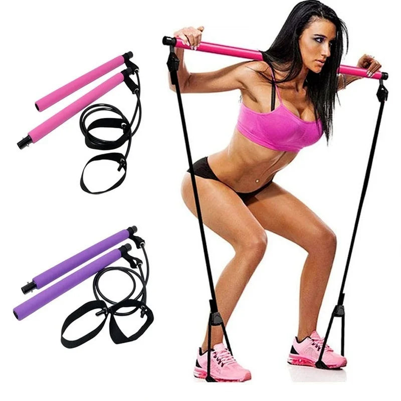 Portable Fitness Yoga Pilates Bar with Resistance Bands – Crossfit Pull Rod & Rope for Home Gym Body Workout