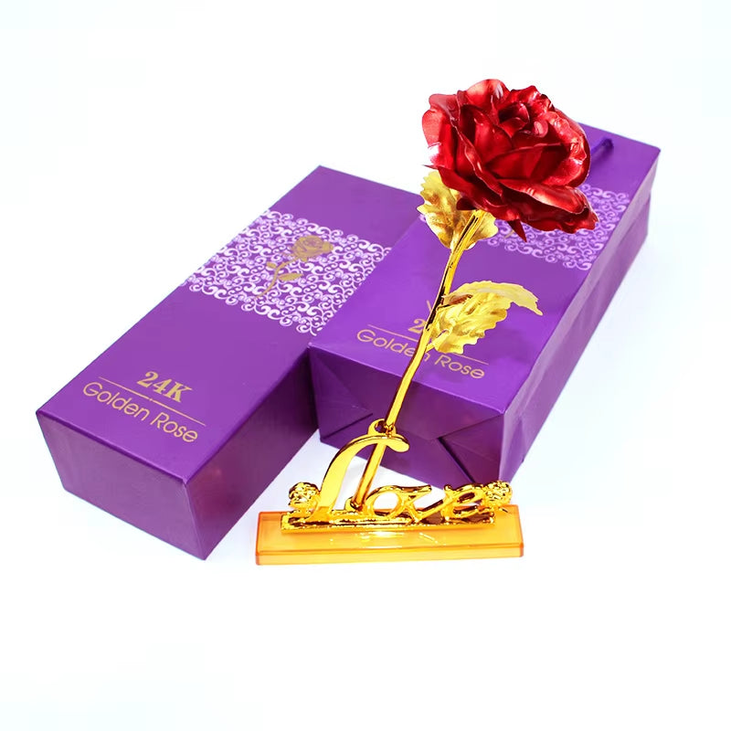 24K Gold Artificial Rose with Box – Perfect Mother’s Day Gift, Valentine’s Day or New Year Present, Foil Flower for Home Décor