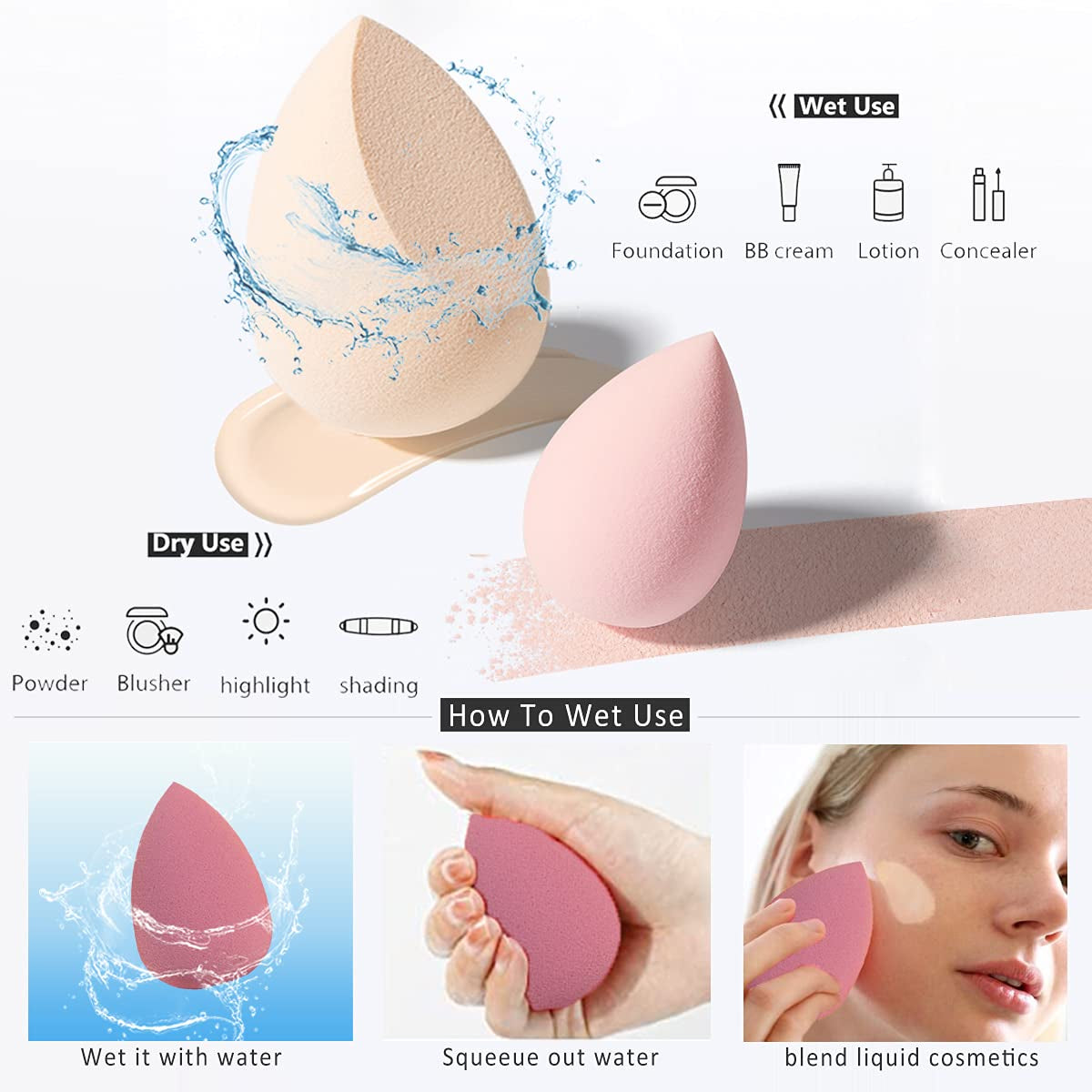Premium Makeup Sponge Set - 4 Pcs + Storage Box + Holder - Pink Buy Your Favorites