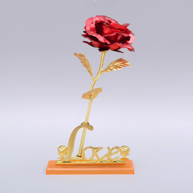 24K Gold Artificial Rose with Box – Perfect Mother’s Day Gift, Valentine’s Day or New Year Present, Foil Flower for Home Décor