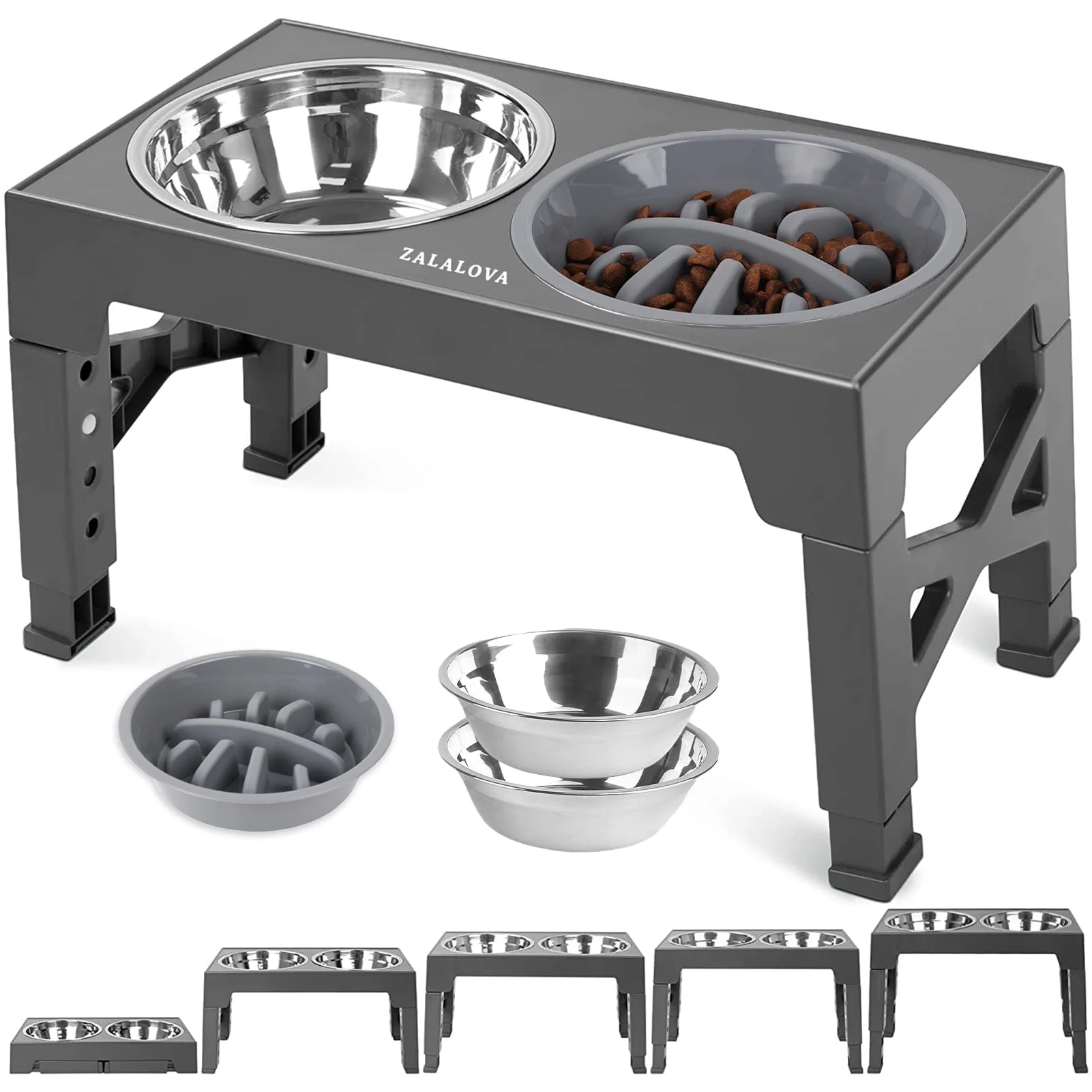 ZALALOVA Adjustable Elevated Dog Bowl - Perfect Feeding Station for Medium & Large Dogs - Gray / Slow Feeder Buy Your Favorites