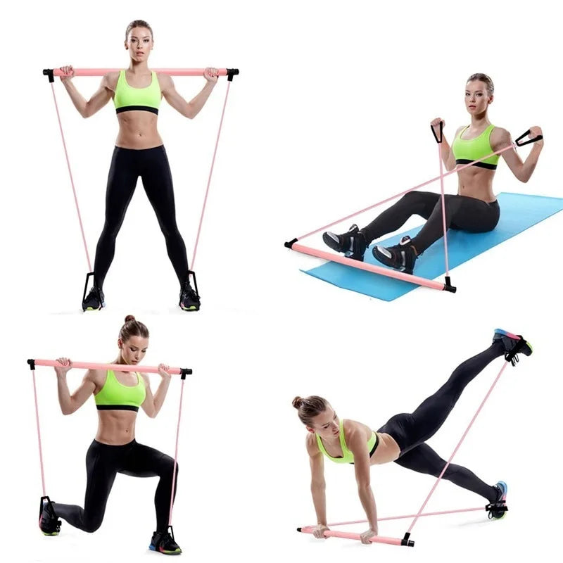 Portable Fitness Yoga Pilates Bar with Resistance Bands – Crossfit Pull Rod & Rope for Home Gym Body Workout