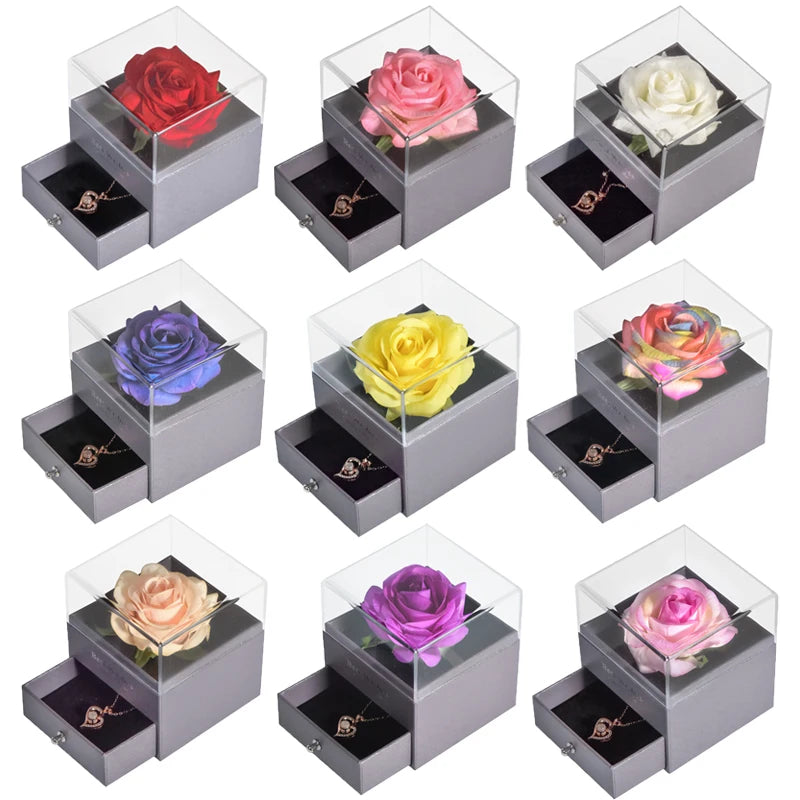 Mother’s Day Gift – Unfade Flower Eternal Rose with Jewelry Box & "I Love You" Necklace in 100 Languages 