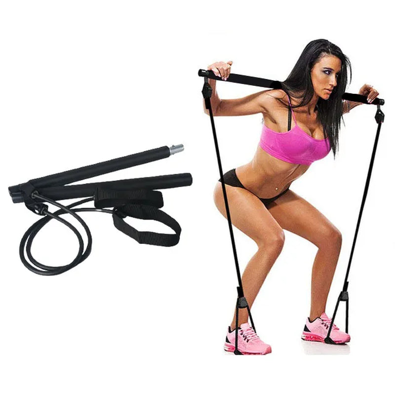 Portable Fitness Yoga Pilates Bar with Resistance Bands – Crossfit Pull Rod & Rope for Home Gym Body Workout