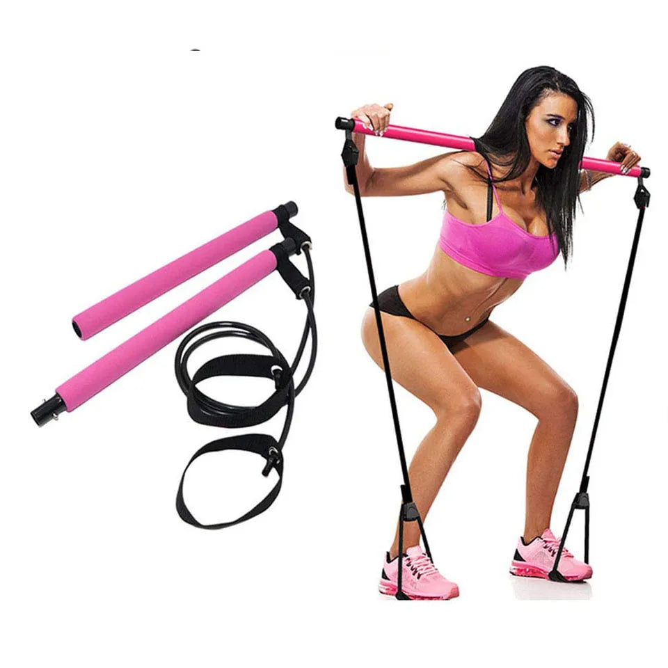 Portable Fitness Yoga Pilates Bar with Resistance Bands – Crossfit Pull Rod & Rope for Home Gym Body Workout