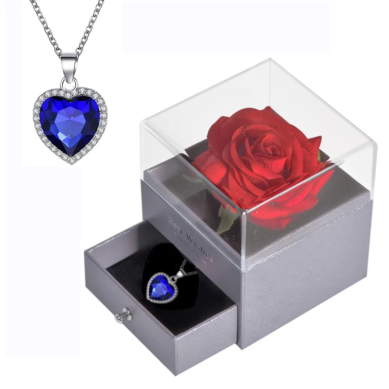 Mother’s Day Gift – Unfade Flower Eternal Rose with Jewelry Box & "I Love You" Necklace in 100 Languages 